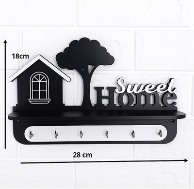 HAMIZ Wood, Iron Key Holder(6 Hooks, Black)