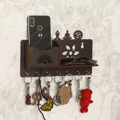 CAPIO ART Yoga Mudra with Mobile Stand Wood Key Holder(7 Hooks, Brown)