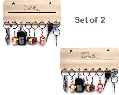 7CR FL-White-2 Wood Key Holder(16 Hooks, Beige)