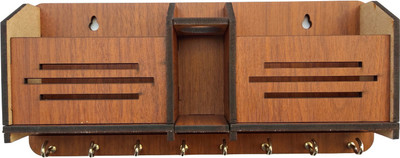 My Dream Carts 3 Line MDF Wooden Key Chain Holder Wall Key Hanger Mobile Charge Two Box Wood Key Holder(8 Hooks, Brown)