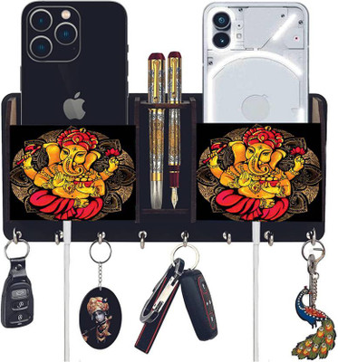 Craft247 Uv Printed Designer Ganesha Wood Key Holder(8 Hooks, Black)
