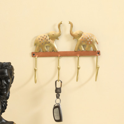 Vedas Luca Ele Metal Wall Hooks for Keys Decorative Ker Holder Iron Key Holder(4 Hooks, Multicolor)