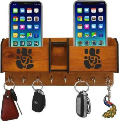 nayan 2 pocket with pen stand holder for home office bedroom Design172 Wood Key Holder(8 Hooks, Brown)