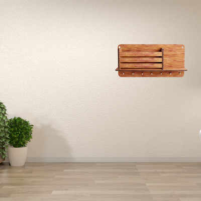 Vinayak Smooth Finish Wooden Key Holder – Elegant & Minimalist Wood Key Holder(7 Hooks, Brown)