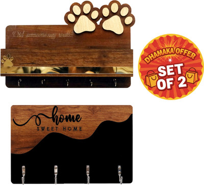 Canvibe KEY HOLDER66(1600) Wood Key Holder(4 Hooks, Brown)