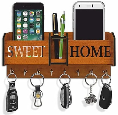 Shivucrafts Wooden Wall-Mounted Key Holder for Home, Office, and Entryway Decoration Wood Key Holder(8 Hooks, Brown)