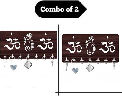 Craft Yugam Craft Yugam Beautiful Ganesha And Om Key Holder Wood Key Holder(7 Hooks, Brown)
