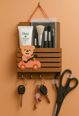 STYED Wall Mounted Wooden Key Holder with Hooks – Stylish & Durable Key Organizer Plastic Key Holder(4 Hooks, Brown)