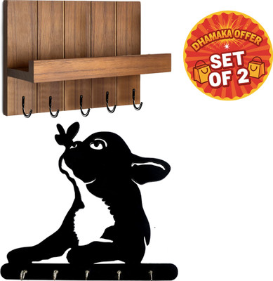 Canvibe KEY HOLDER126(1200) Wood Key Holder(4 Hooks, Brown, Black)