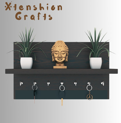 Xtenshion Crafts Xtenshion Craft Elegant Design Key Holder For Home & Flat Wood Key Holder(7 Hooks, Black)