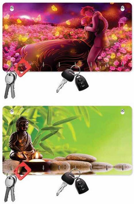 Phonedda multipurpose design Wood Key Holder, wall key holder Wood Key Holder(8 Hooks, Multicolor)
