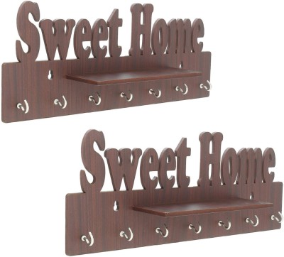 JaipurCrafts Designer Sweet Home Key Hanger|Home/Office Wall Decor Wood Key Holder(7 Hooks, Brown)