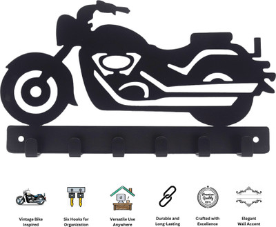 Sourish Classic Bike Wall Mounted Key Holder - Rust-Proof Premium Decorative Stand Rack Steel Key Holder(6 Hooks, Black)