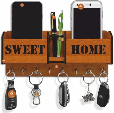 SWEET+ HOME 2 BOX KEY HOLDER Wood Key Holder(6 Hooks, Multicolor)