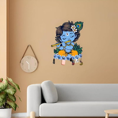 KAVIART Little Krishna Wooden Wall Key Holder Decorative Key Hanger for Home Wood Key Holder(7 Hooks, Multicolor)