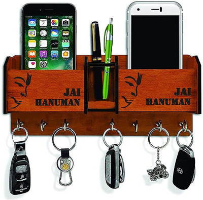 HouseOfWood Wood Key Holder(7 Hooks, Brown)