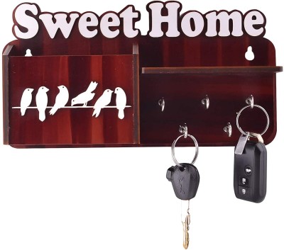 MUKESHI ENTERPRISES 1 pocket with pen stand holder for home office bedroom(Sweet Homee) Wood Key Holder(5 Hooks, Brown)