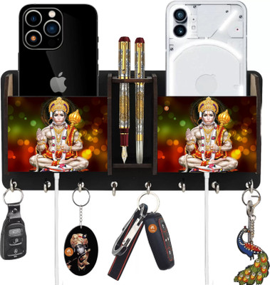 Khatu Crafts Printed Hanuman Two Box Wood Key Holder(8 Hooks, Multicolor)