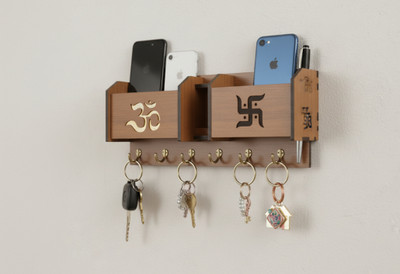 prem craft OM Wood Key Holder(6 Hooks, Brown)