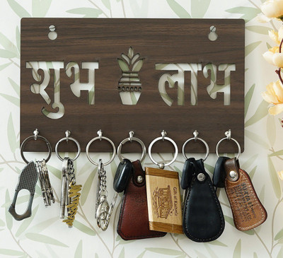 IBCreation Shubh Labh Latest Design High Quality MDF Wood Key Holder(7 Hooks, Brown)