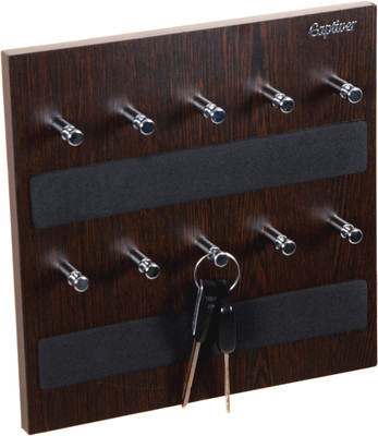 Captiver Crown10 Wall Mounted Wooden Key Holders Wenge/Decorative Multipurpose Hanging Hook Rack Brass Key Holder(10 Hooks, Black)