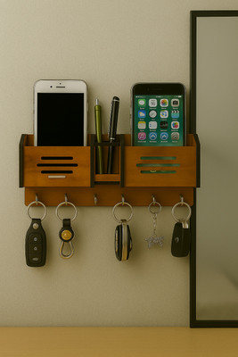 ARIVETS Wood Key Holder(7 Hooks, Brown)