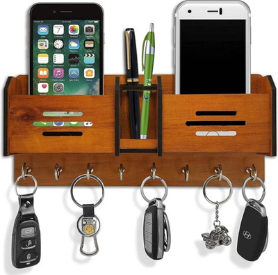 Shivika Crafts Three Line Two Box Key Holder For Home Decor And Keys Stand Wood Key Holder(7 Hooks, Brown)
