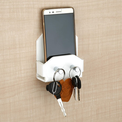 Plantex Mobile Phone Stand/Holder for Smartphones with Key Stand/Key Holder for Home & Office Acrylic Key Holder(2 Hooks, White)