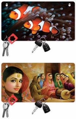 Phonedda Phonedda multipurpose design Wood Key Holder, wall key holder Wood Key Holder(8 Hooks, Multicolor)