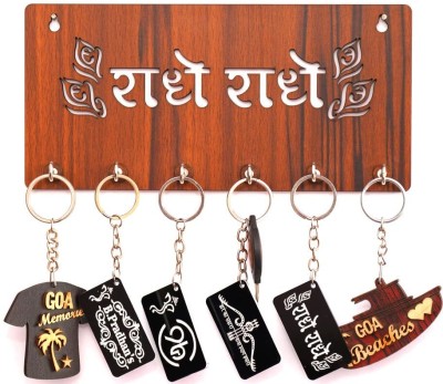 Kraft story Wooden Key Holder for Home Wall Stylish Key Stand (Radhe Radhe)) Wood Key Holder(6 Hooks, Brown)