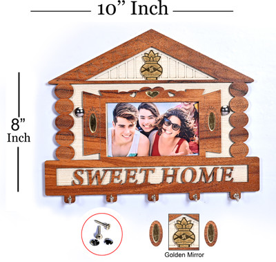 Magic Laser art wooden key holder home with photo frame style Wood Key Holder(6 Hooks)