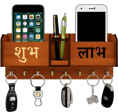 prem craft Shubh Laabh Wood Key Holder(6 Hooks, Brown)