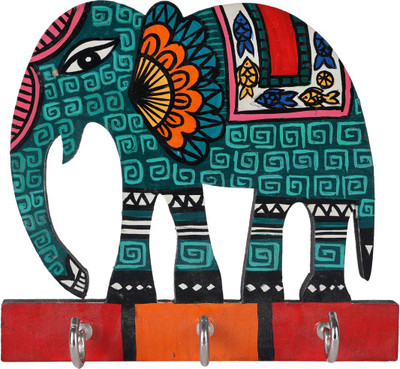 INDHA Wood Key Holder(3 Hooks, Multicolor)