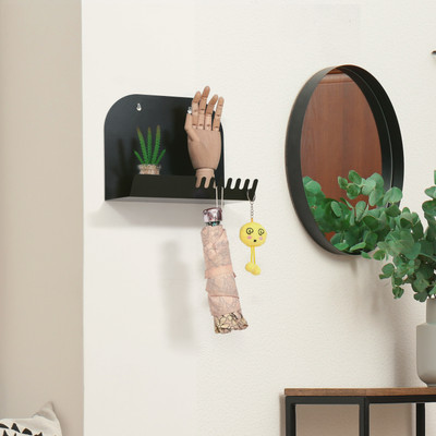 Livzing Metal Wall Mounted Key Chain Holder with Phone Stand-Black Cast Iron Key Holder(7 Hooks, Black)