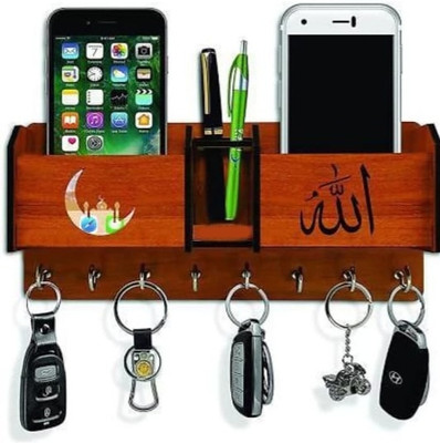 SK PARO Alla wood key holder/key hanger 2box mobile stand/pen stand Wood Key Holder(8 Hooks, Brown)