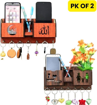 Echowood 2 Pack of Wooden Wall-Mounted Key Holder for Home, Office Wood Key Holder(8 Hooks, Brown)