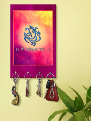 CW Crafts World Beautiful Wooden Key Holder Key Stand for Wall Wood Key Holder(4 Hooks, Red)