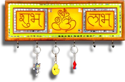 grahasthi Grahasthi Handicrafts Clay Art Hand Painted Wood Key Holder(6 Hooks, Multicolor)