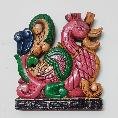 One Four Seven Wooden Duck Hand Carved And Hand Painted Wood Key Holder(4 Hooks, Multicolor)