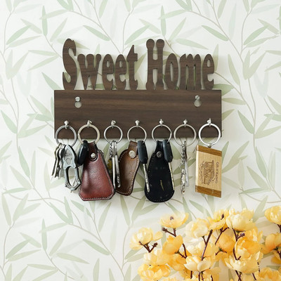 Sohibe Stylish Sweet Home Brown Wood Key Holder(7 Hooks)