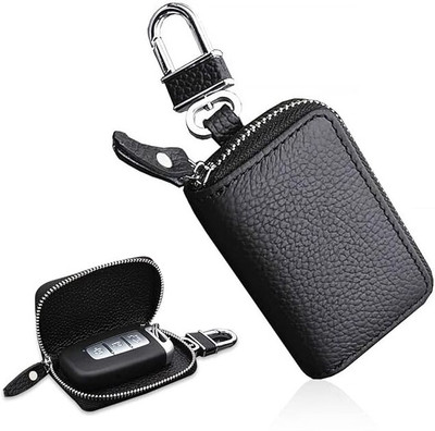 HASTHIP Car Key Chain Bag Protection Leather Car Smart KeyChain Coin Holder Auto Remote Key Keyring Wallet for Women and Men Leather Key Holder(1 Hooks, Black)