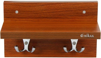 ANIKAA Wood Key Holder(4 Hooks, Brown)