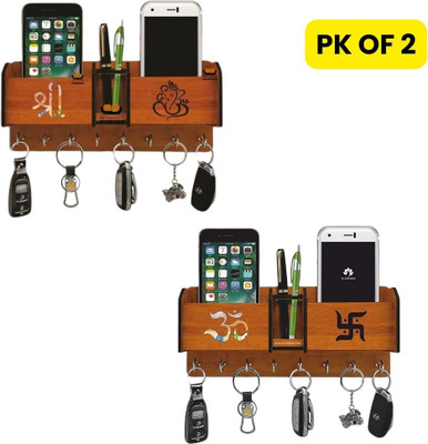Echowood 2 Pack of Wooden Wall-Mounted Key Holder for Home, Office Wood Key Holder(8 Hooks, Brown)