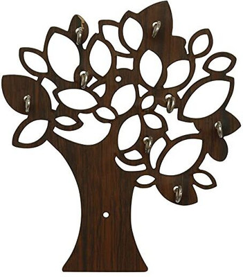 DecorHouse Key Hanger wooden for wall hanging Tree Shapd Wood Key Holder(9 Hooks, Brown)