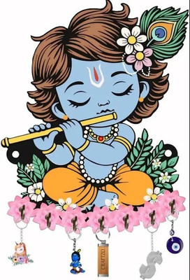 JS Art N Craft Little Krishna Wooden Key Hanger | Multicolor Wall-Mounted Key Holder Wood Key Holder(7 Hooks, Multicolor)