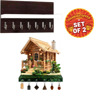 Canvibe KEY HOLDER143(1200) Wood Key Holder(4 Hooks, Brown, Green)