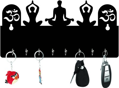 Yamizen Om With Yoga Beautiful Creative Mask Holder Wood Key Holder Wood Key Holder(8 Hooks, Black)