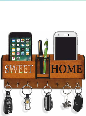 EIRSON ENTERPRISES Wood Key Holder(7 Hooks, Brown)