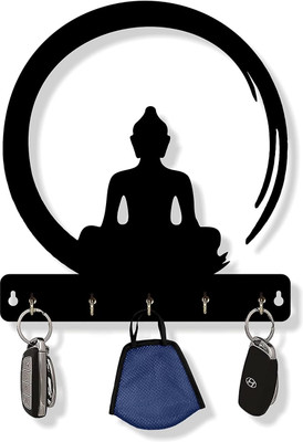 Sage Designer Black Edition Wooden Key Holders for Home/Office, Buddha Wood Key Holder(5 Hooks, Black)