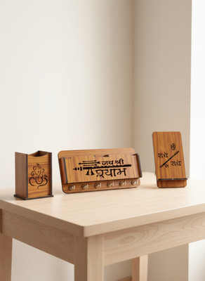 Sakha Sai Wooden Key Hanger for Wall | Stylish Key Holder for Home Without Drill Wood Key Holder(6 Hooks, Brown)